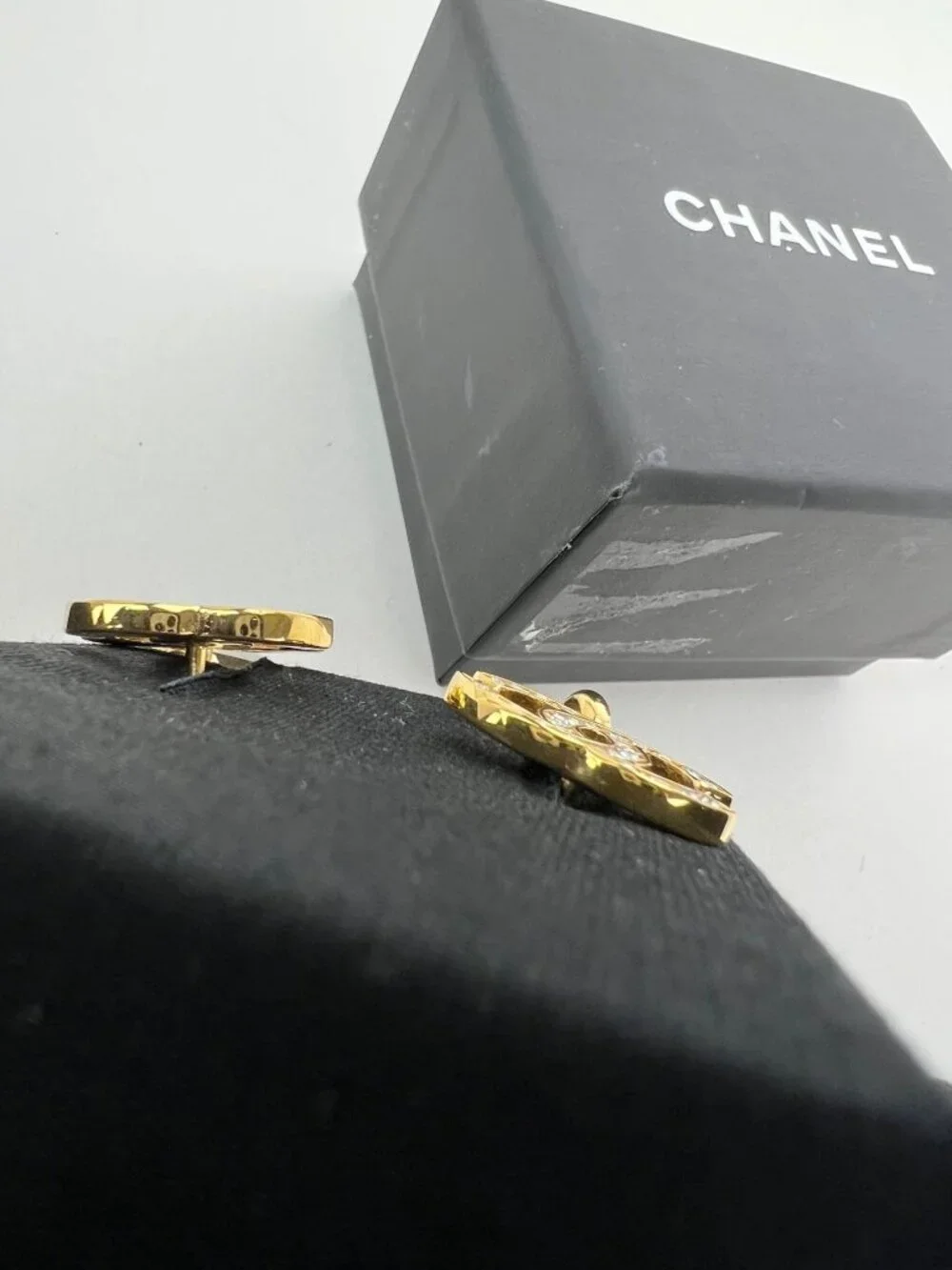 Chanel Gold Crystal CC Pearl Dangle Earrings